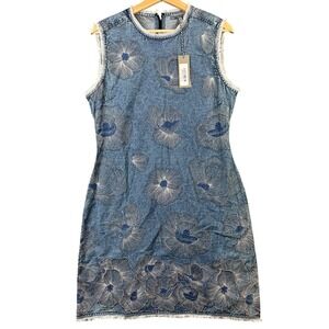 Conditions Apply Adesina Tunic Dress Small Blue Acid Wash Floral Embroidered NWT